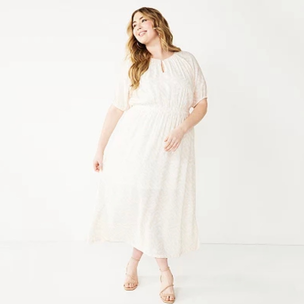 NWT Nine West Puff-Sleeve Chiffon Maxi Dress. 2X